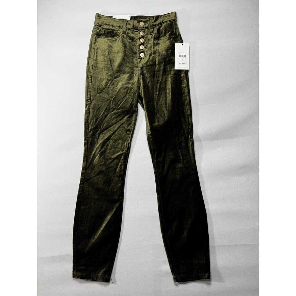 NWT 7 For All Mankind Women's High Waist Ankle Skinny Green Velvet Pants -24x26*